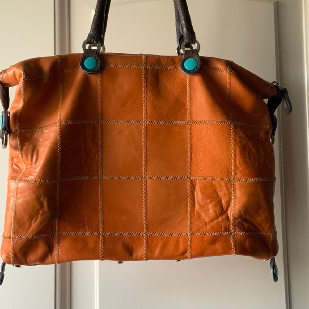 Don’t Worry Be Gabs Made In Italy Orange With Turquoise Blue Snaps Handbag